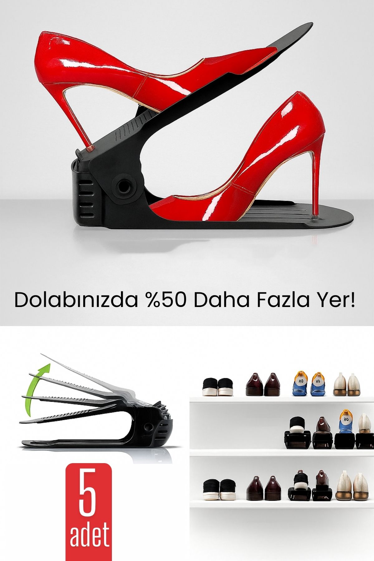 5’li Ayakkabı Düzenleyici Set – Çift Katlı Tasarım | Dolap İçi Alan Tasarrufu | Ayarlanabilir Yükseklik 718491