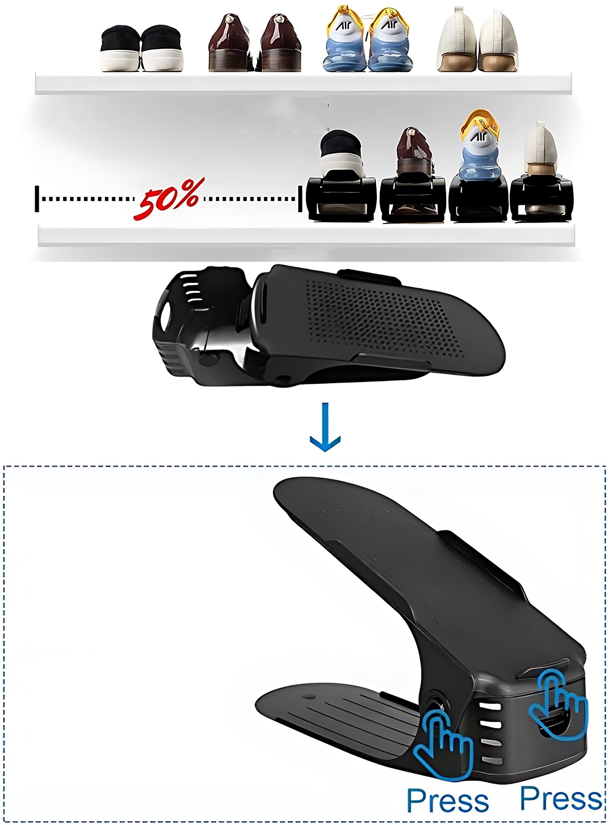 10'lu Ayakkabı Düzenleyici Set – Çift Katlı Tasarım | Dolap İçi Alan Tasarrufu | Ayarlanabilir Yükseklik 722204