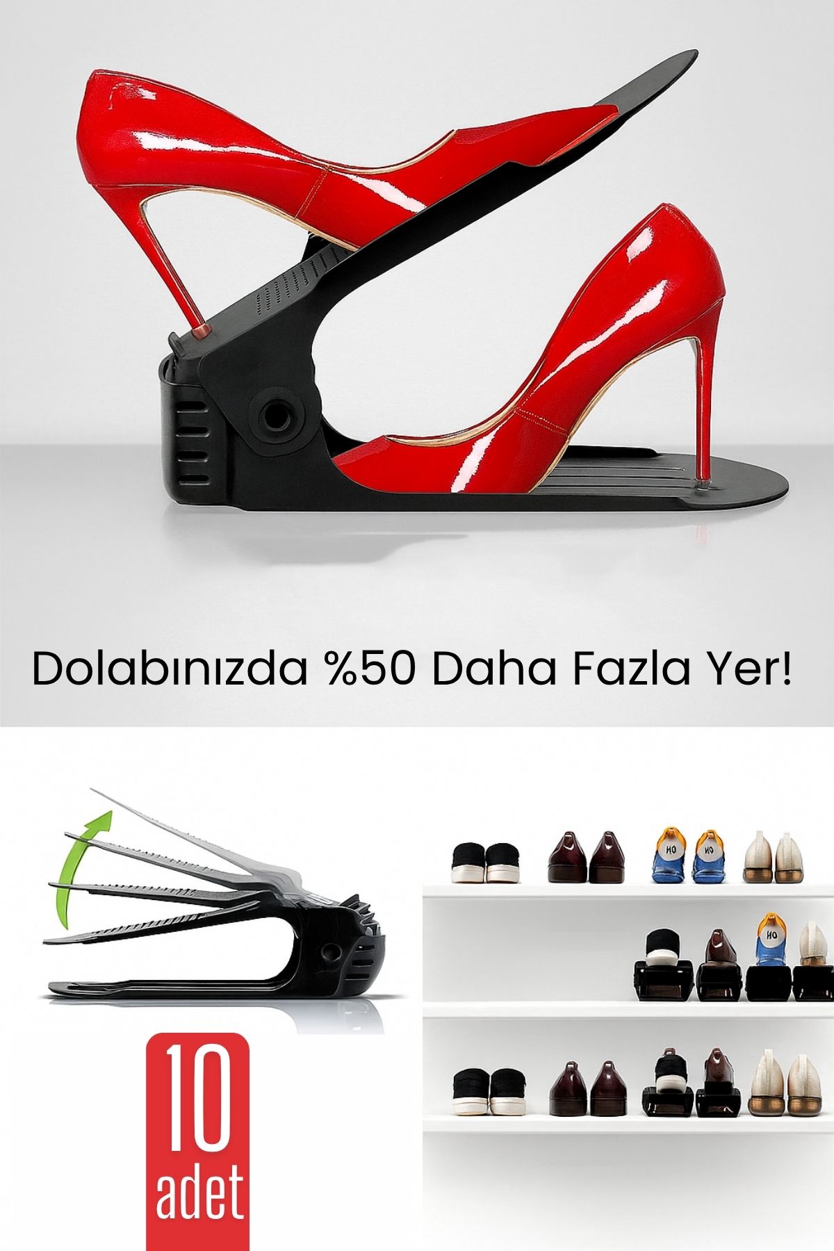 10'lu Ayakkabı Düzenleyici Set – Çift Katlı Tasarım | Dolap İçi Alan Tasarrufu | Ayarlanabilir Yükseklik 722204