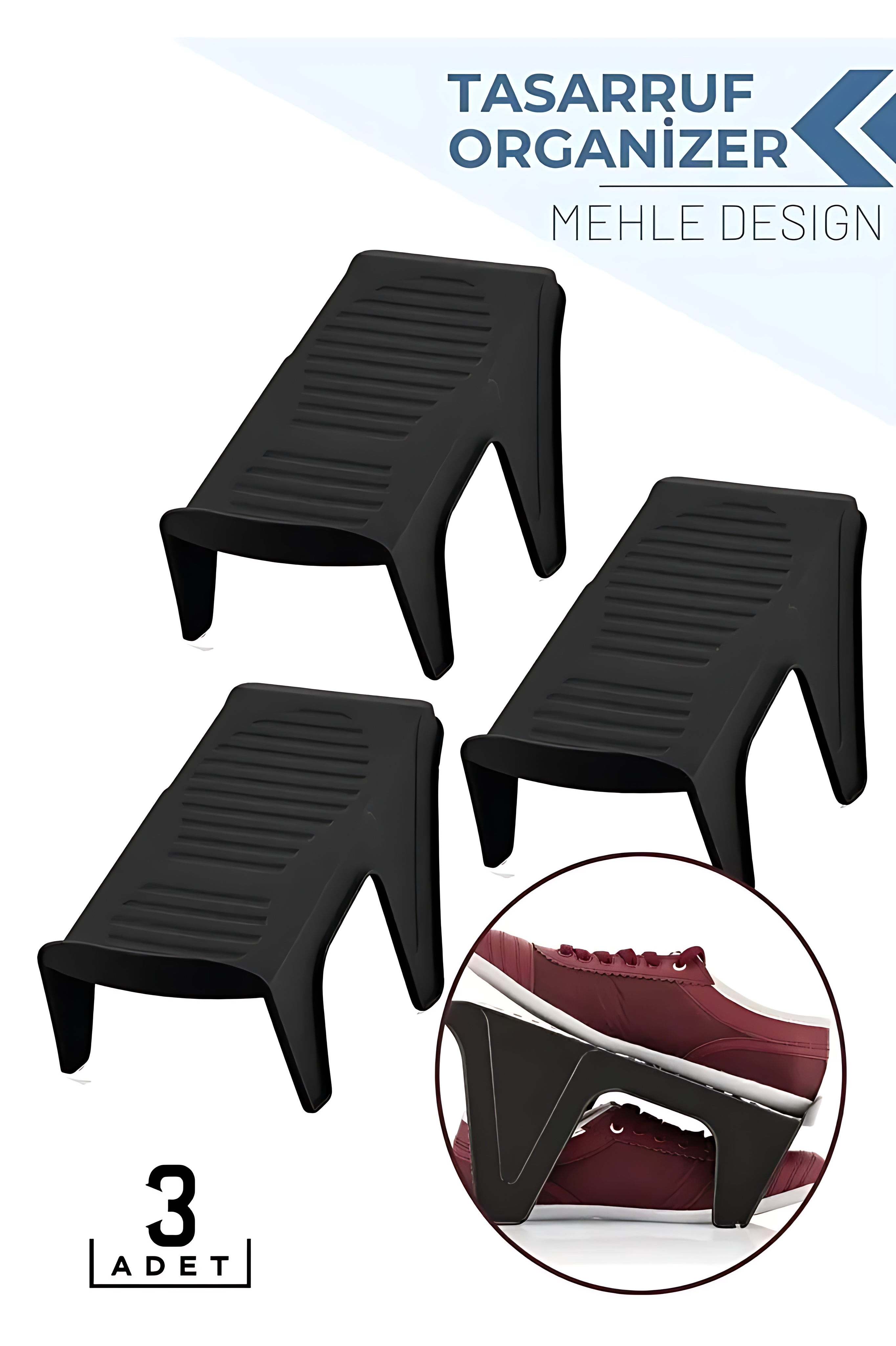 3’lü Ayakkabı Düzenleyici Set – Çift Katlı Tasarım | Dolap İçi Alan Tasarrufu | Kaymaz Yüzey 714507