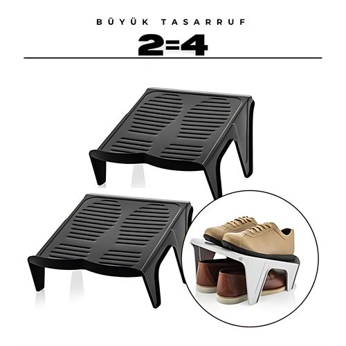 2'li Ayakkabı Düzenleyici Twin Set – Çift Katlı Tasarım | Dolap İçi Alan Tasarrufu | Kaymaz Yüzey 714508