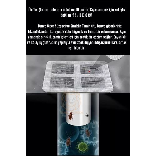 Transformacion Banyo Gider Süzgeci 50 Adet Yapışkanlı Filtre, 10x10 cm 722214
