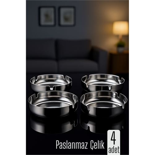 TransForMacion Paslanmaz Yuvarlak Küllük - Metal Kül Tablası - Masaüstü Küllük 4 LÜ 722217