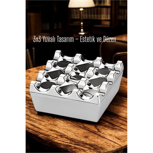 Transformacion Metal Döküm Küllük – 3x3 Yuvalı, Krom , Modern ve Ağırlıklı Tasarım 7722218