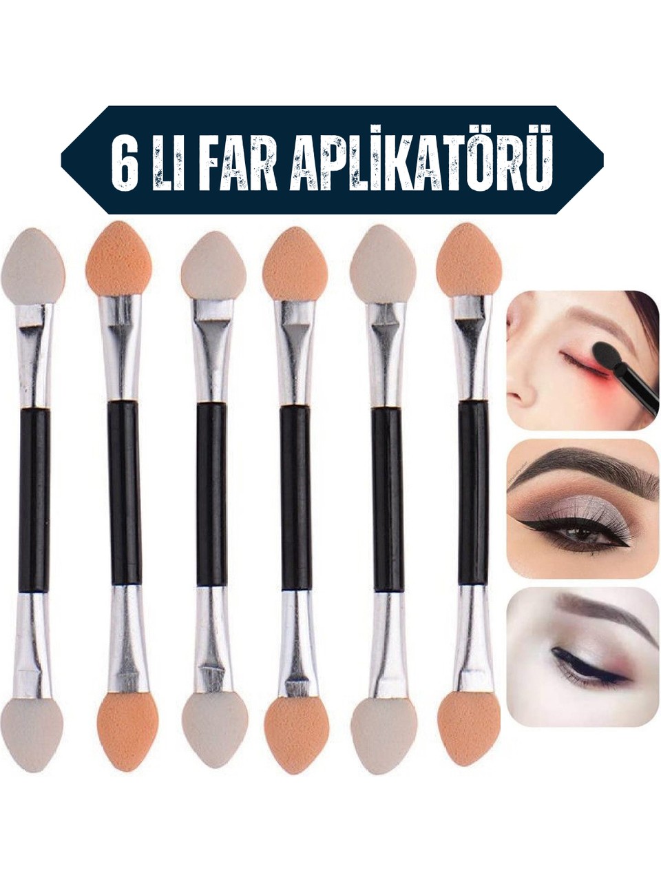 6'lı Çift Uçlu Far Aplikatörü – Göz Makyajı İçin Sünger Uçlu Pratik Uygulama Seti 714375