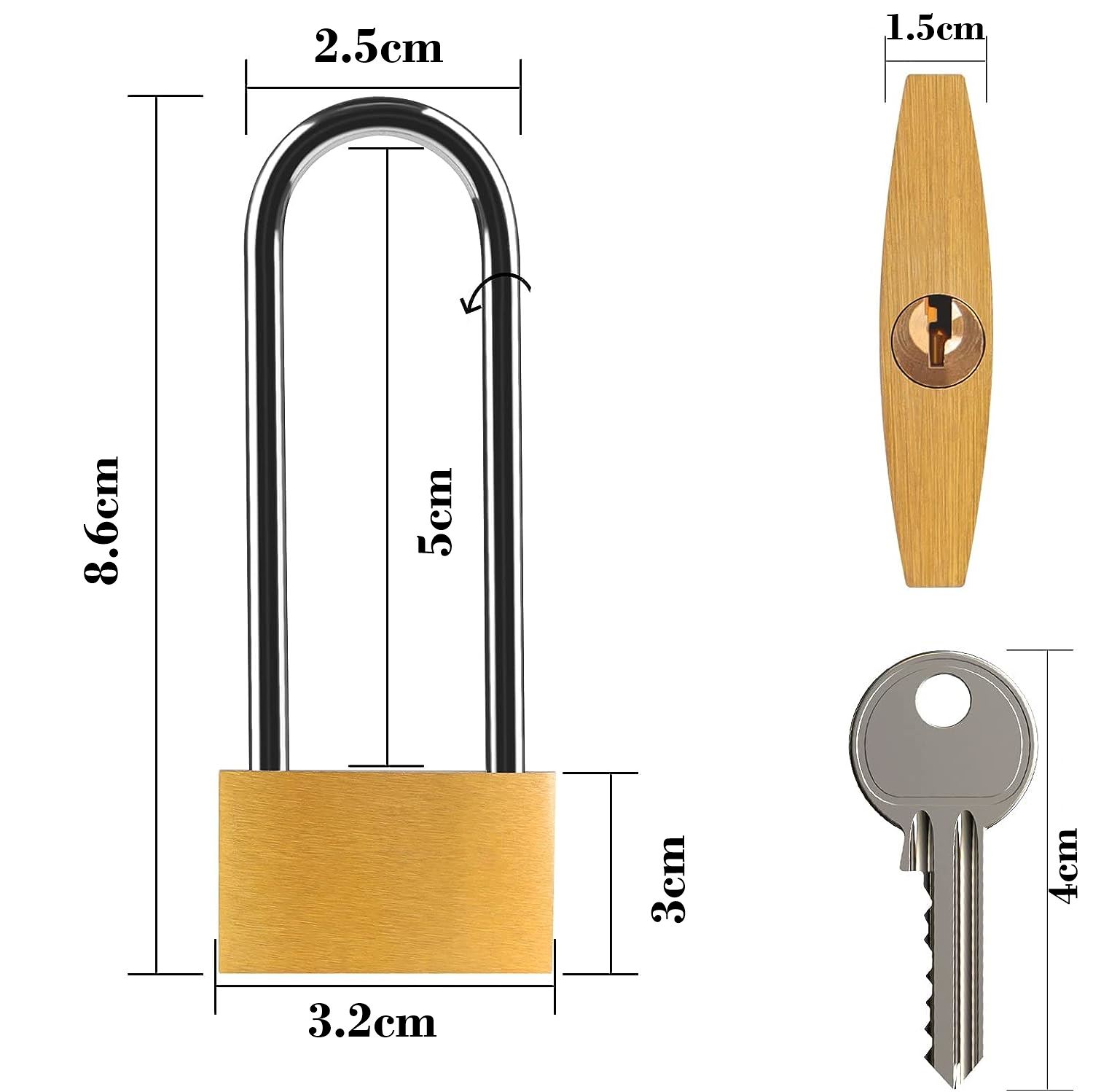Long 30 mm Uzun Kelepçeli Bavul ve Çanta Asma Kilidi – 3 Anahtarlı, Dolap ve Seyahat İçin Güvenli718882