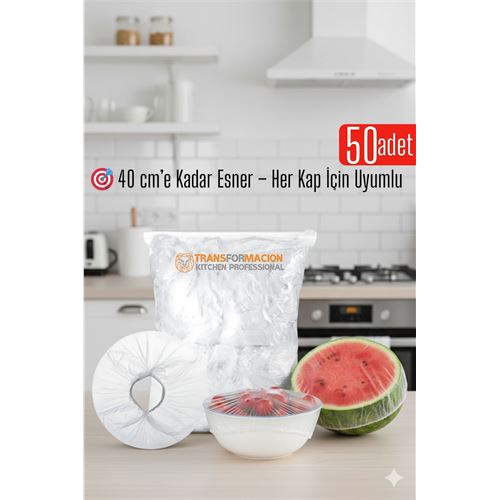 TransForMacion 50'li Tabak Bonesi - 40 cm Esnek Streç Kapak Seti, Gıda Bonesi Koruma İçin 722222
