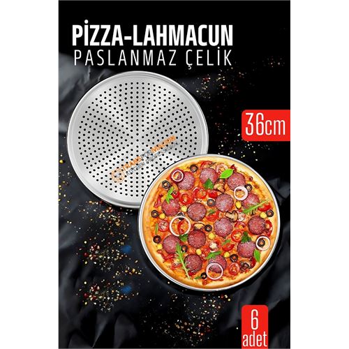 TransForMacion 6 lı  Paslanmaz Çelik Pizza-Lahmacun Tepsisi – Delikli Tasarım ile Mükemmel Pişirme  36 cm 722229