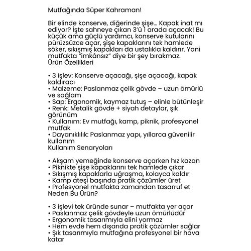 3’ü 1 Arada Konserve Açacağı – Şişe Açacağı ve Kapak Kaldıracı Paslanmaz Çelik 722236