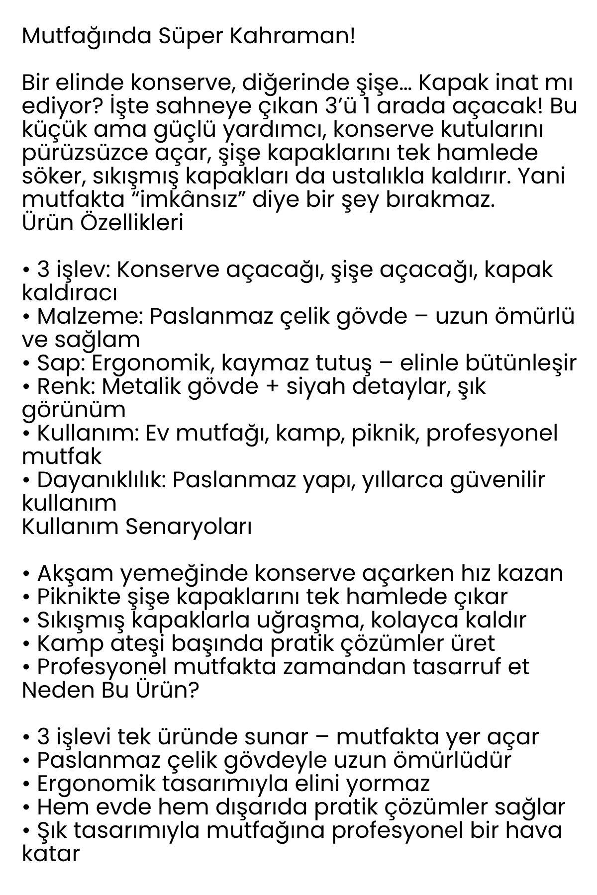 3’ü 1 Arada Konserve Açacağı – Şişe Açacağı ve Kapak Kaldıracı Paslanmaz Çelik 722236