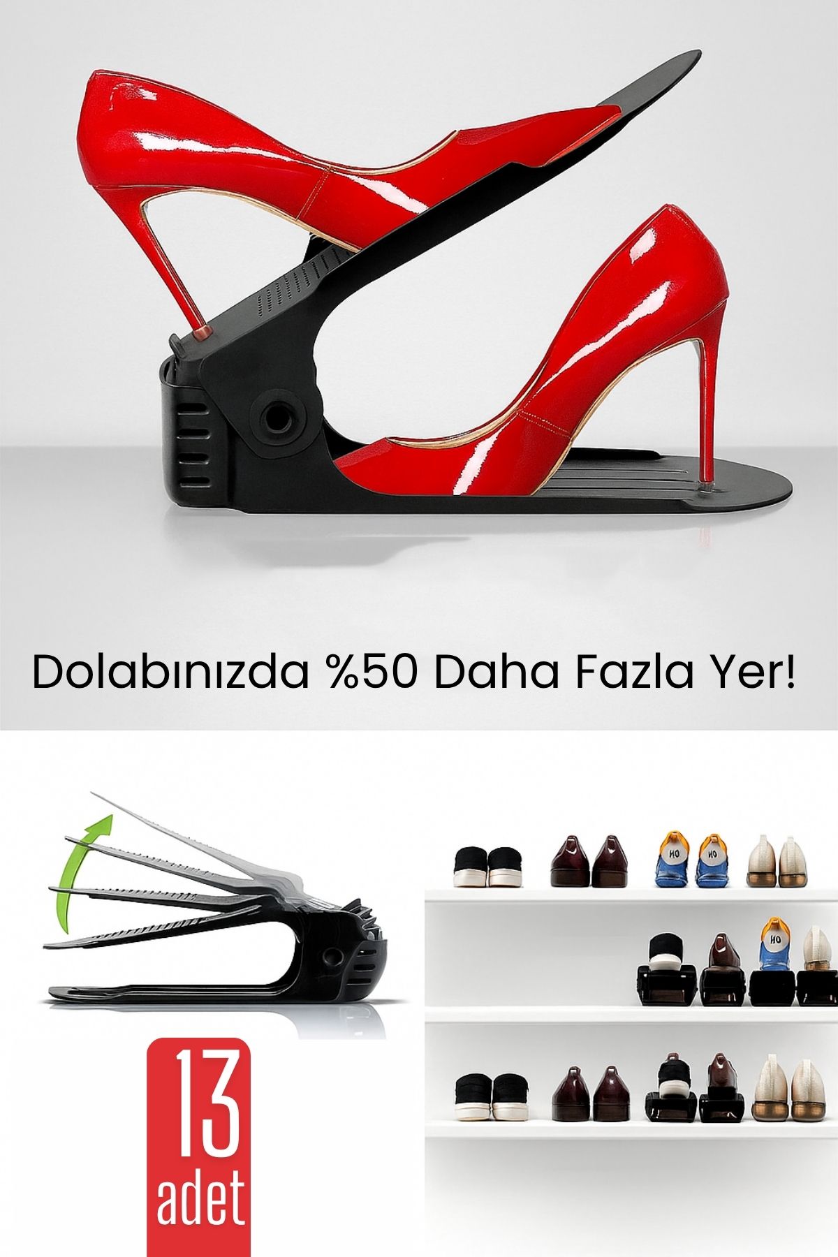 13'lü Ayakkabı Düzenleyici Set – Çift Katlı Tasarım | Dolap İçi Alan Tasarrufu | Ayarlanabilir Yükseklik