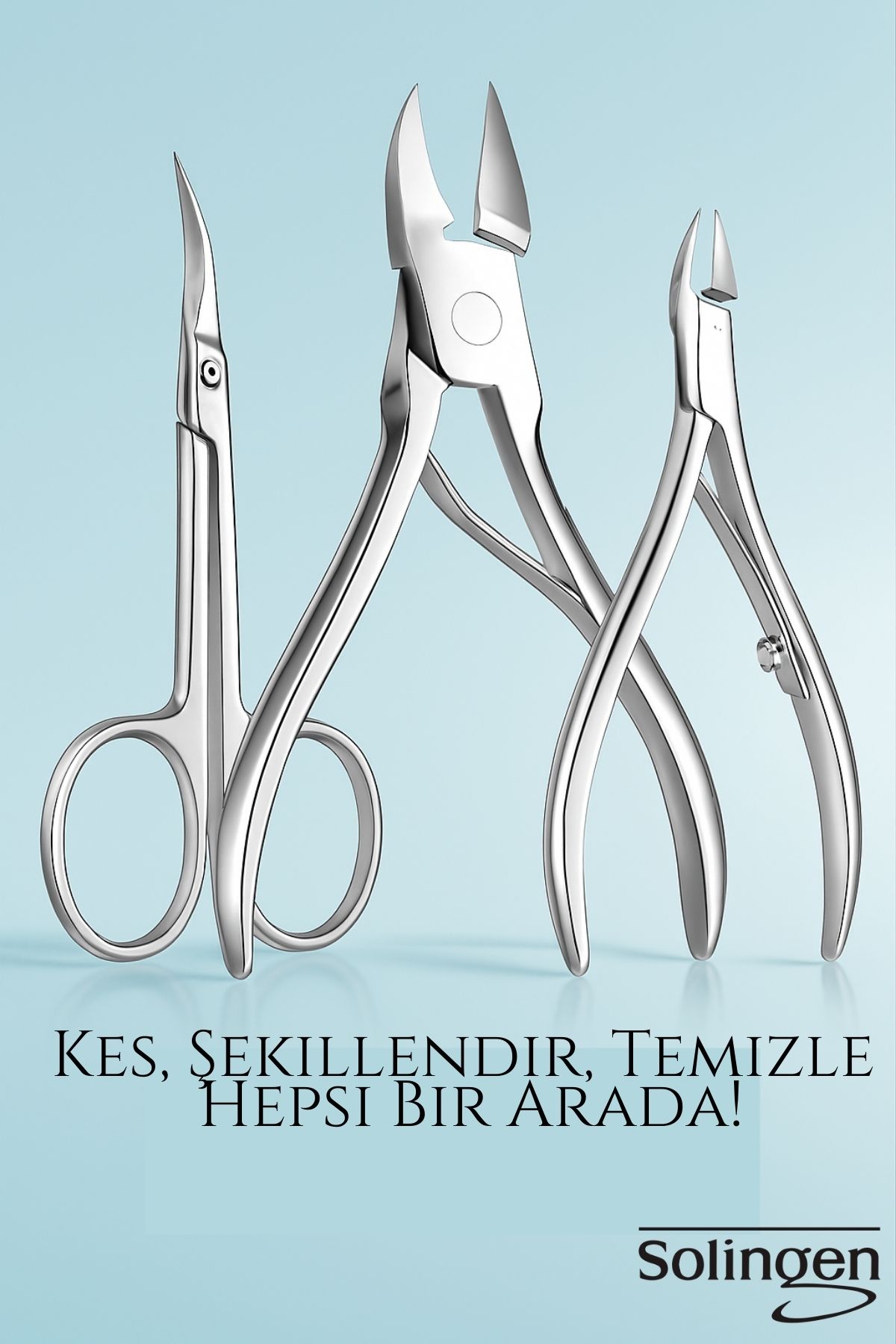 3’lü Paslanmaz Manikür Seti – Tırnak Makası, Et Pens, Kavisli Makas | Evde Profesyonel Bakım