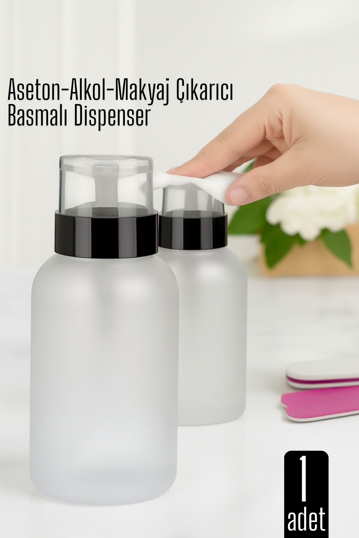 Aseton İçin Basmalı Dispenser  - Aseton, Alkol ve Makyaj Temizleyici İçin Pratik Pompalı Set