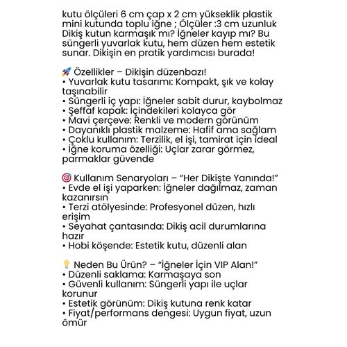 100'lü Süngerli Yuvarlak Kutulu Dikiş İğnesi – Pratik Saklama ve Kolay Kullanım 716899