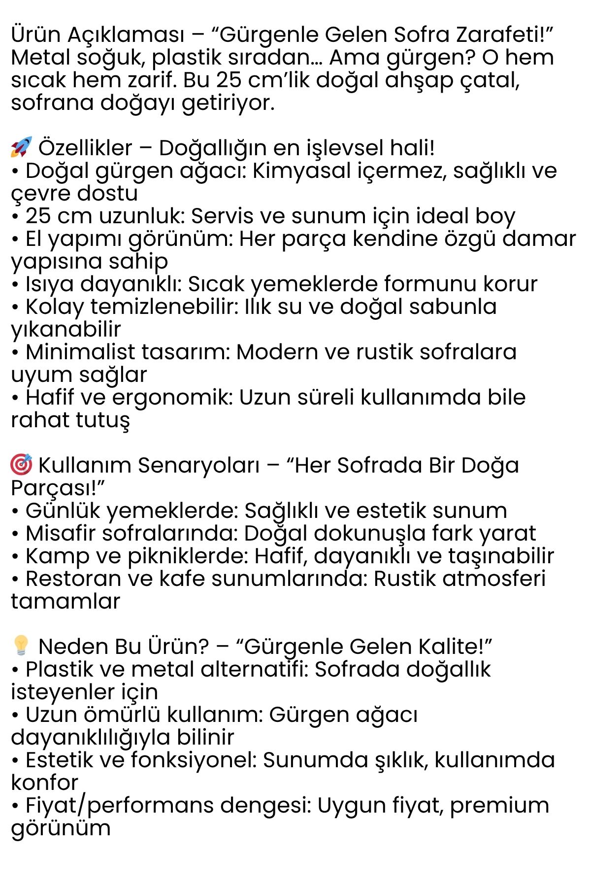 Doğal Gürgen Ağacı Servis Çatalı – 25 cm, El Yapımı Ahşap Mutfak Gereci 722244