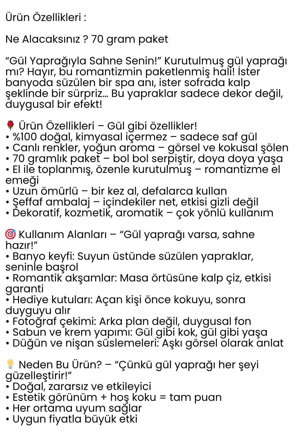 Doğal Kurutulmuş Gül Yaprakları – Dekoratif, Aromatik ve Romantik Kullanım İçin 70g Paket 716927