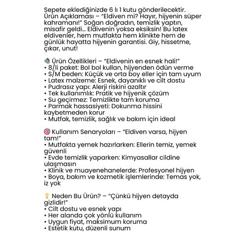 Transformacion 6'lı KUTULU Latex Eldiven Hijyenik, Esnek ve Çok Amaçlı Kullanım İçin 722247