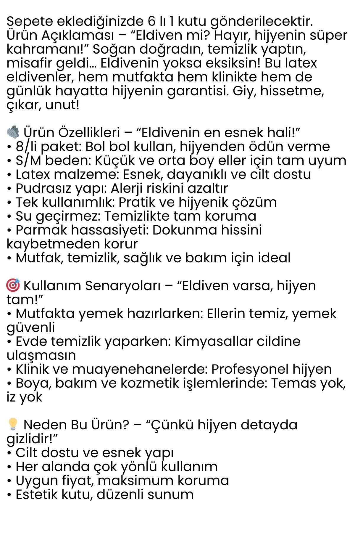 Transformacion 6'lı KUTULU Latex Eldiven Hijyenik, Esnek ve Çok Amaçlı Kullanım İçin 722247