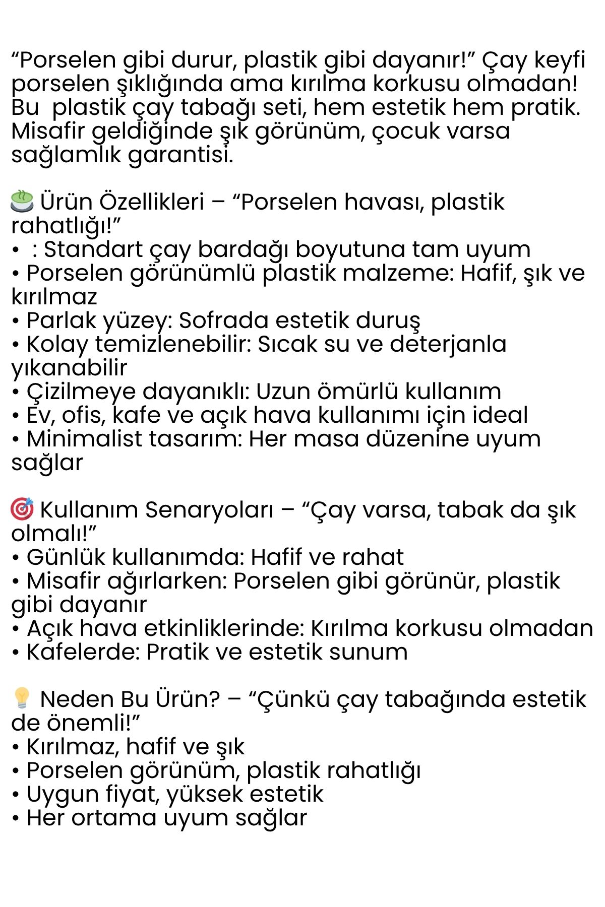 Porselen Görünümlü Plastik Çay Tabağı – 6’lı Set, Hafif, Şık ve Kırılmaz Tasarım 722252