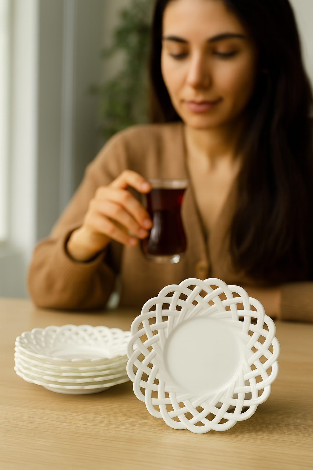 Porselen Görünümlü Plastik Çay Tabağı – 6’lı Set, Hafif, Şık ve Kırılmaz Tasarım 722252