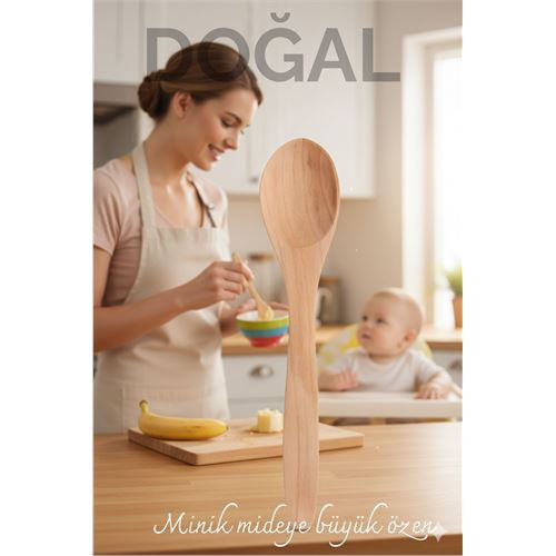 Doğal Gürgen Bebek Mama ve Hazırlık Kaşığı – 13 cm, Mini Boy, Şık ve Pratik  722255