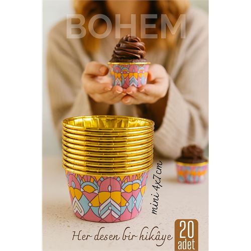 Bohem Yuvarlak Kek Kalıbı , Alüminyum  Cupcake Muffin Kalıbı 20'li Paket 722258