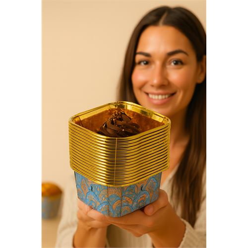 Bohem Kare Kek Kalıbı , Alüminyum  Cupcake Muffin Kalıbı 20'li Paket 722260