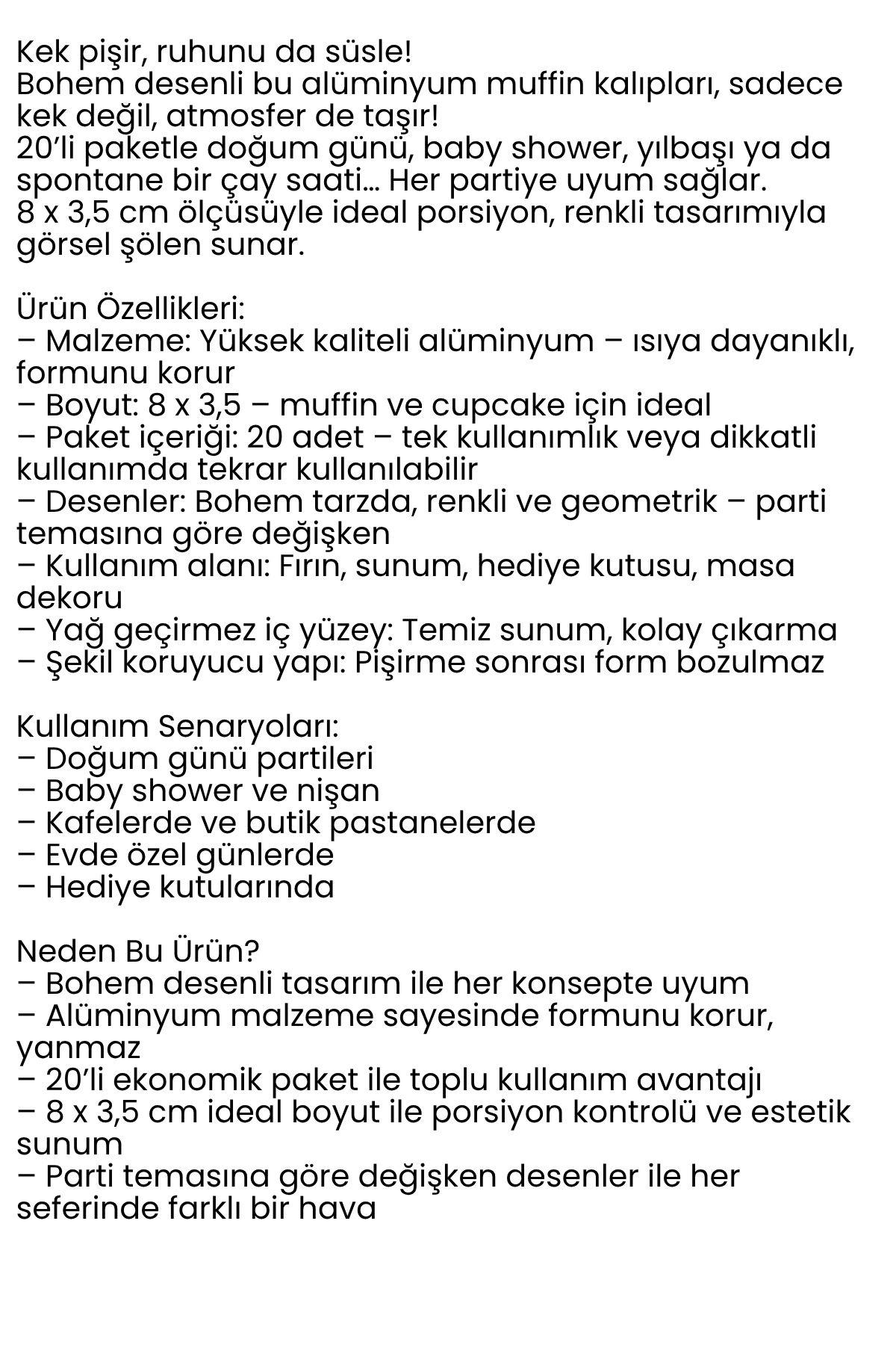 Bohem Kare Kek Kalıbı , Alüminyum  Cupcake Muffin Kalıbı 20'li Paket 722260