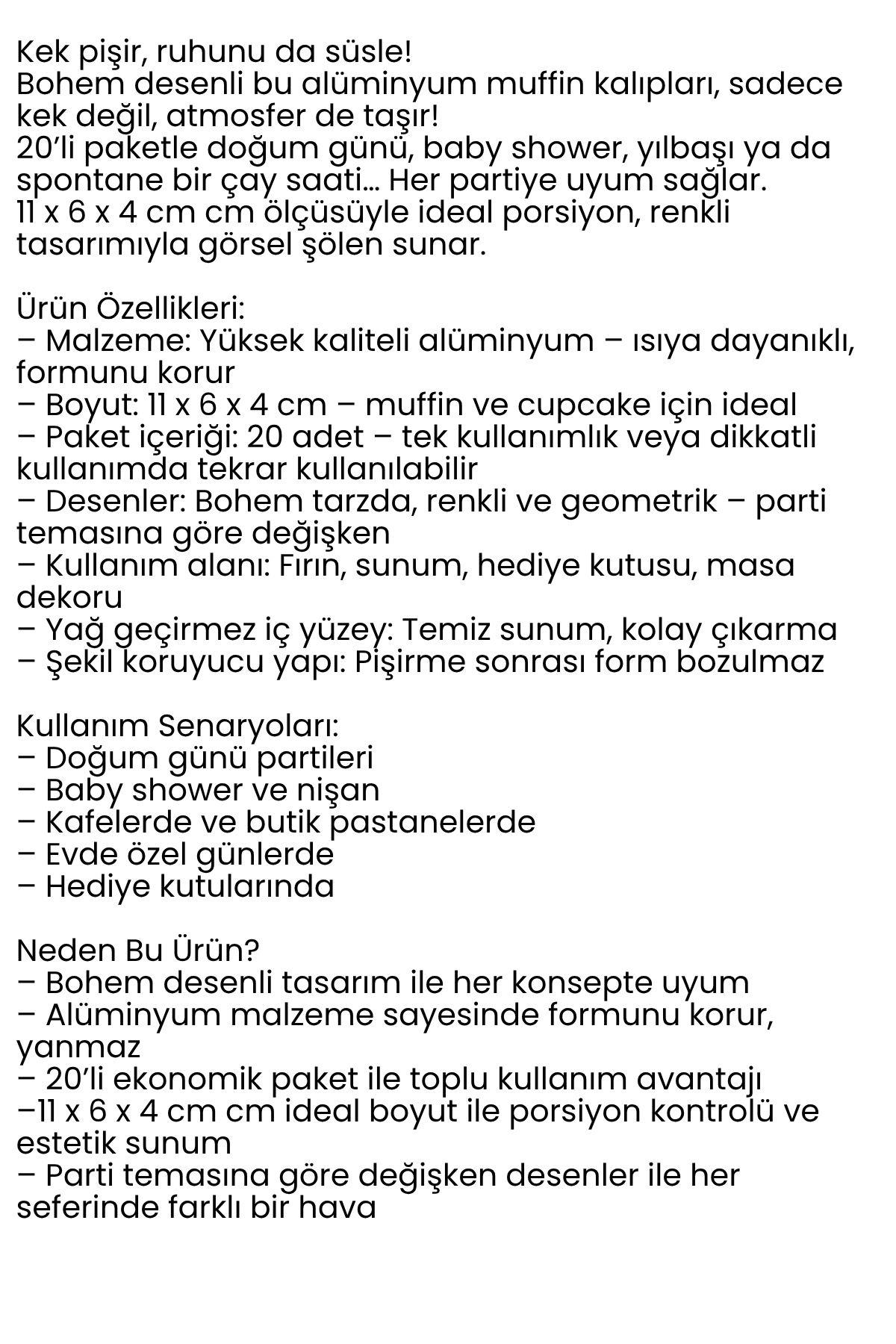 Bohem Dikdörtgen Kek Kalıbı , Alüminyum  Cupcake Muffin Kalıbı 20'li Paket 722259