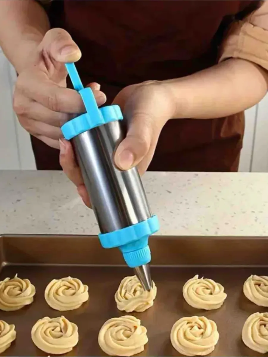 Krema Sıkma Pompası Paslanmaz Çelik – 3 Uçlu, 20 cm, Parti ve Pasta Dekorları İçin Profesyonel Yardımcı 722261