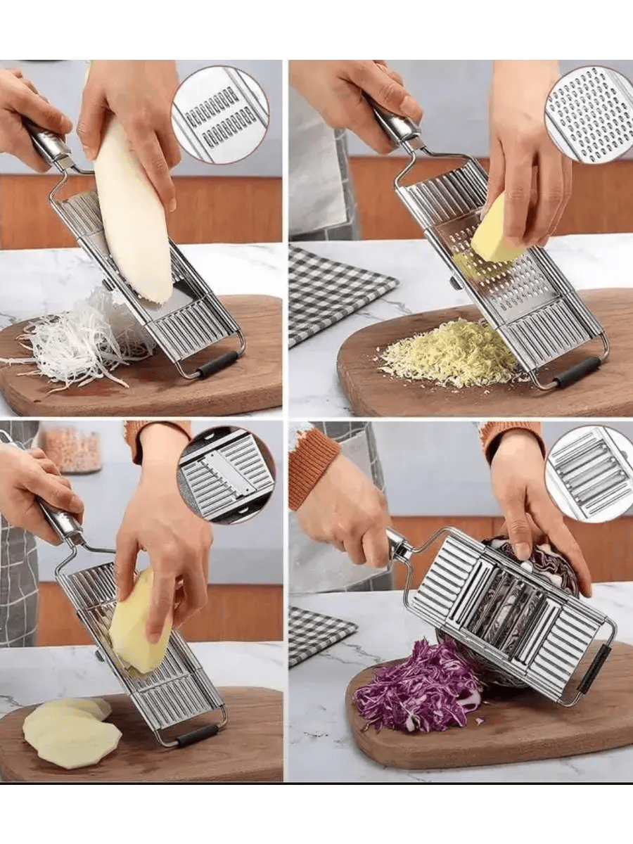 Paslanmaz Çelik Sebze Rendesi – Değiştirilebilir 3 Bıçaklı, Çok Fonksiyonlu, Hızlı ve Pratik  722270