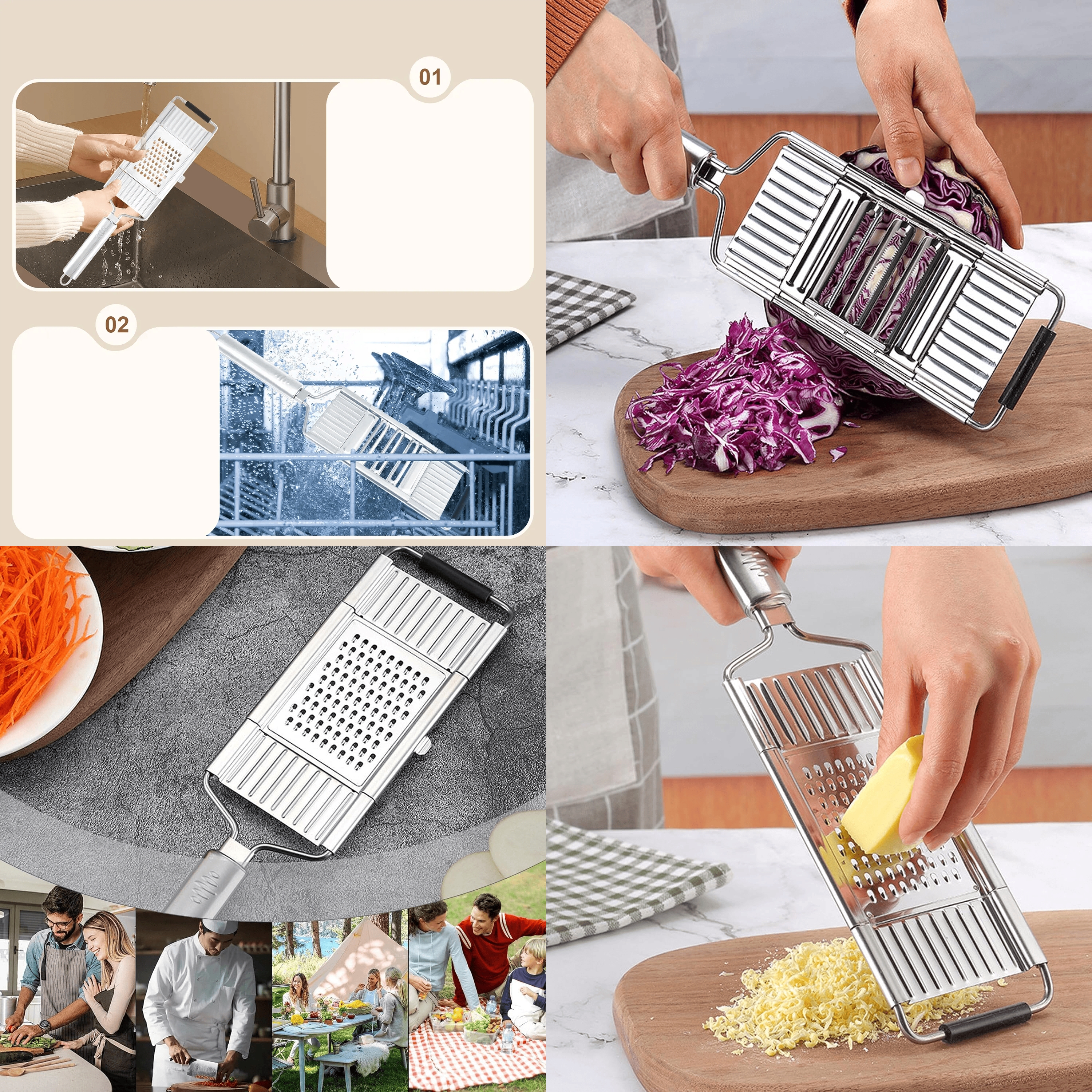 Paslanmaz Çelik Sebze Rendesi – Değiştirilebilir 3 Bıçaklı, Çok Fonksiyonlu, Hızlı ve Pratik  722270