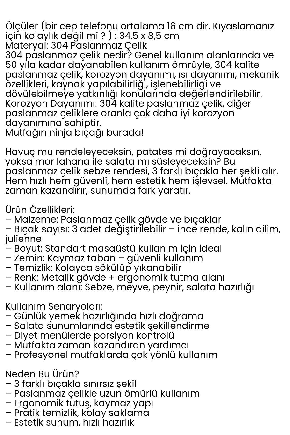 Paslanmaz Çelik Sebze Rendesi – Değiştirilebilir 3 Bıçaklı, Çok Fonksiyonlu, Hızlı ve Pratik  722270