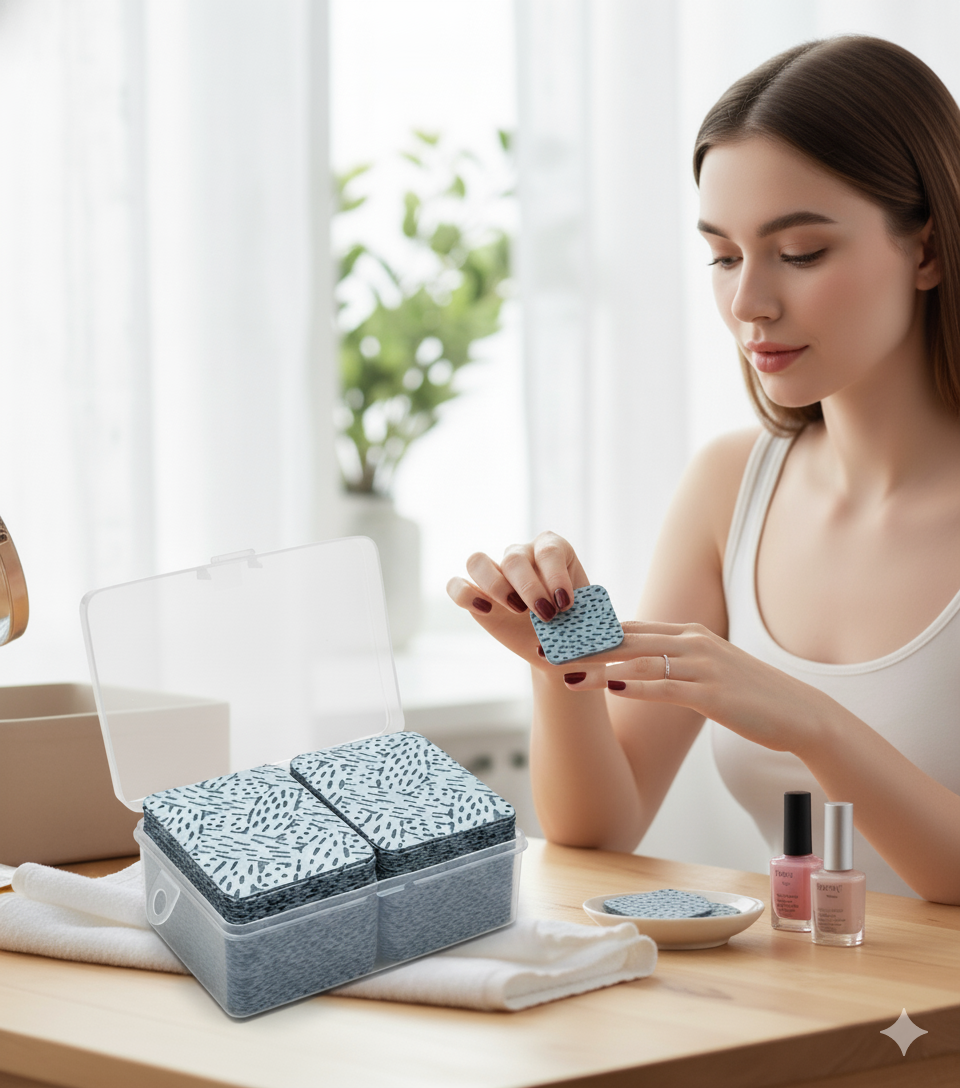 250’li Oje Çıkarıcı Tüysüz Ped – Plastik Kutulu, Kompakt, Hijyenik Tırnak Temizleme Mendili 722278