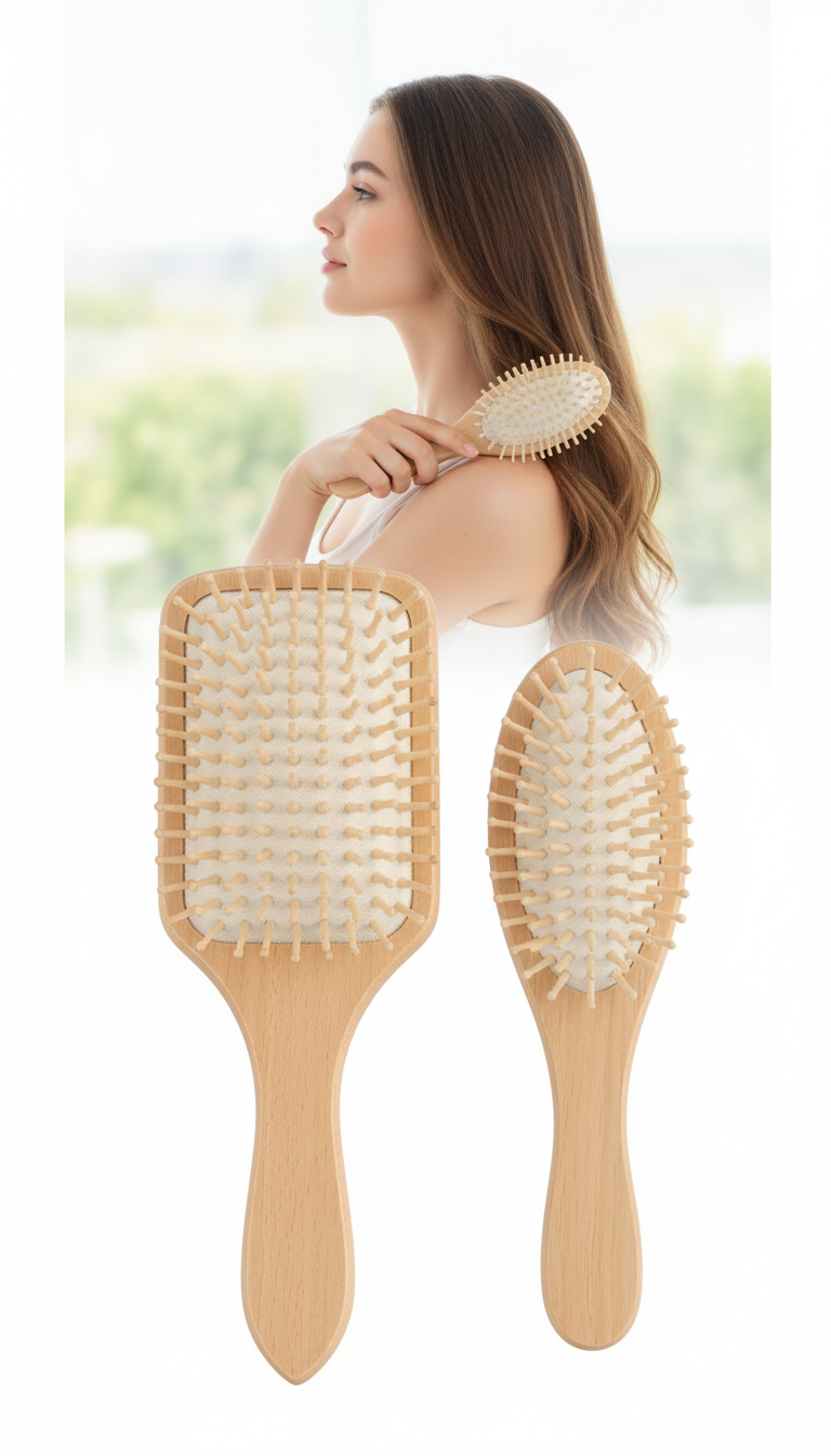 Doğal Ahşap Antistatik Hava Yastıklı Saç Fırçası (2 Boy: 23x8 & 22x6 cm) - 722280