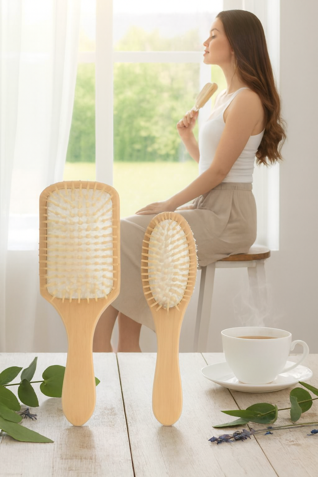 Doğal Ahşap Antistatik Hava Yastıklı Saç Fırçası (2 Boy: 23x8 & 22x6 cm) - 722280