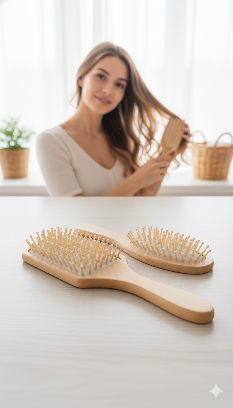 Doğal Ahşap Antistatik Hava Yastıklı Saç Fırçası (2 Boy: 23x8 & 22x6 cm) - 722280