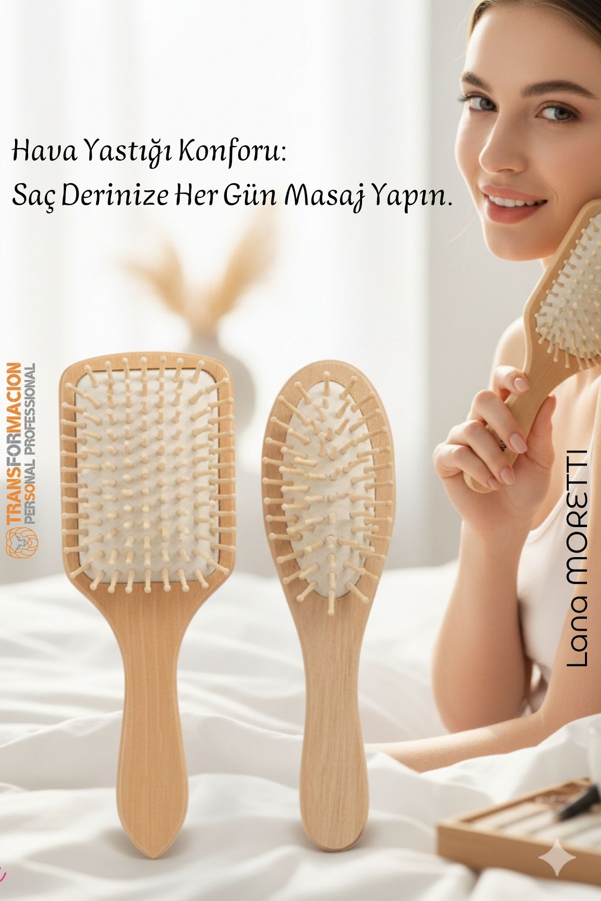 Doğal Ahşap Antistatik Hava Yastıklı Saç Fırçası (2 Boy: 23x8 & 22x6 cm) - 722280