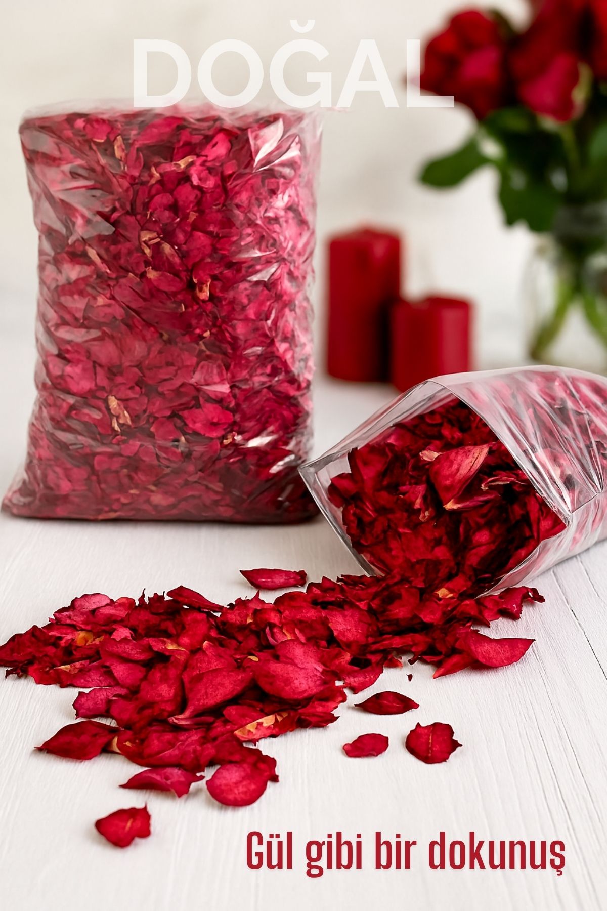 Doğal Kurutulmuş Gül Yaprakları – Dekoratif, Aromatik ve Romantik Kullanım İçin 350g Paket 718565