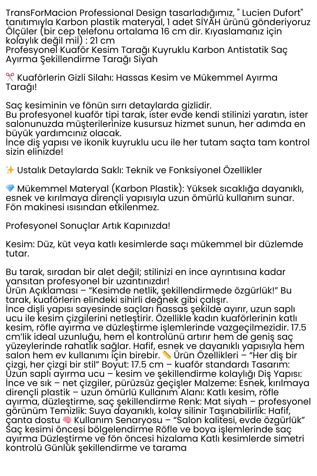 Bayan Kuaförü Saç Kesim Tarağı - Profesyonel Kuaför Kesim Tarağı Kuyruklu Saç Ayırma Şekillendirme Tarağı  722283