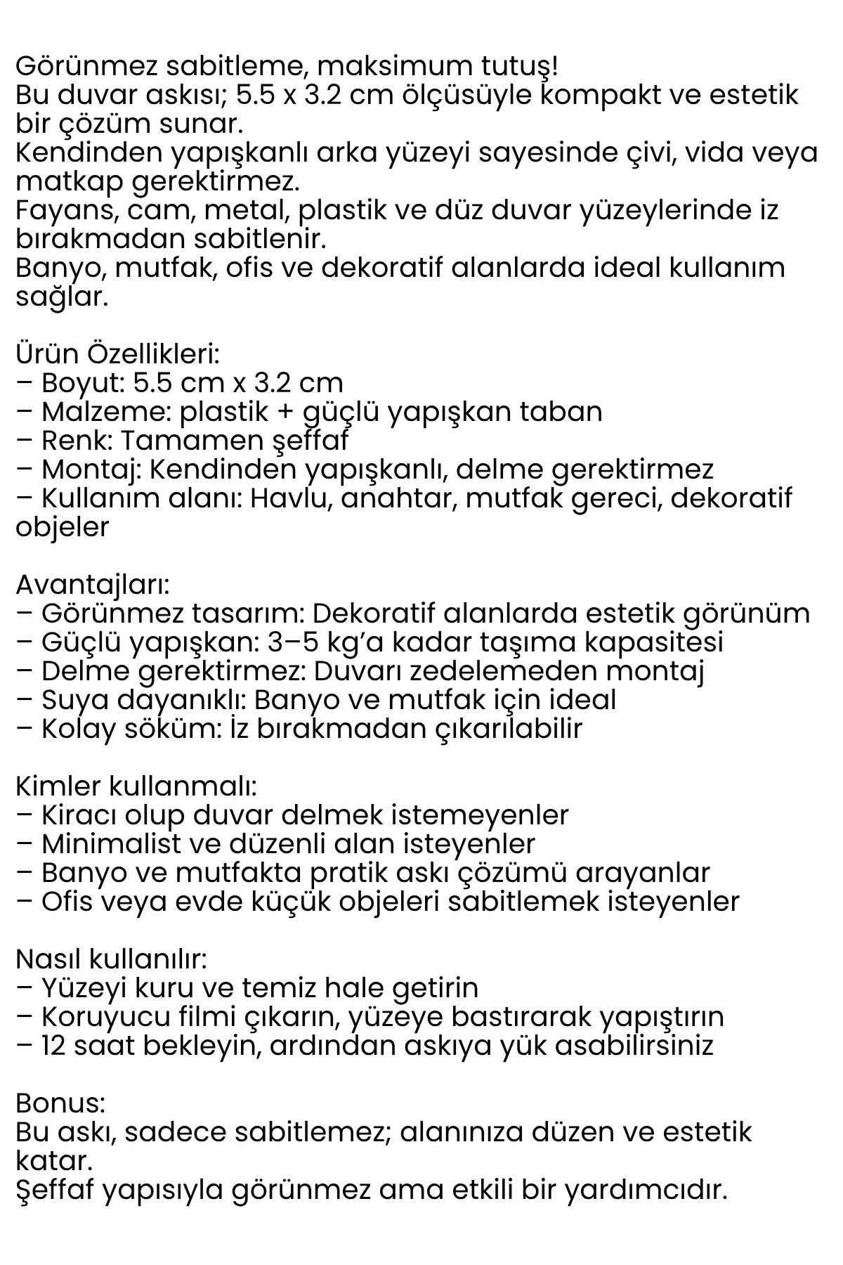 Mini Kendinden Yapışkanlı Duvar Askısı – 5.5 x 3.2 cm | İz Bırakmaz, Güçlü Tutuş 722286