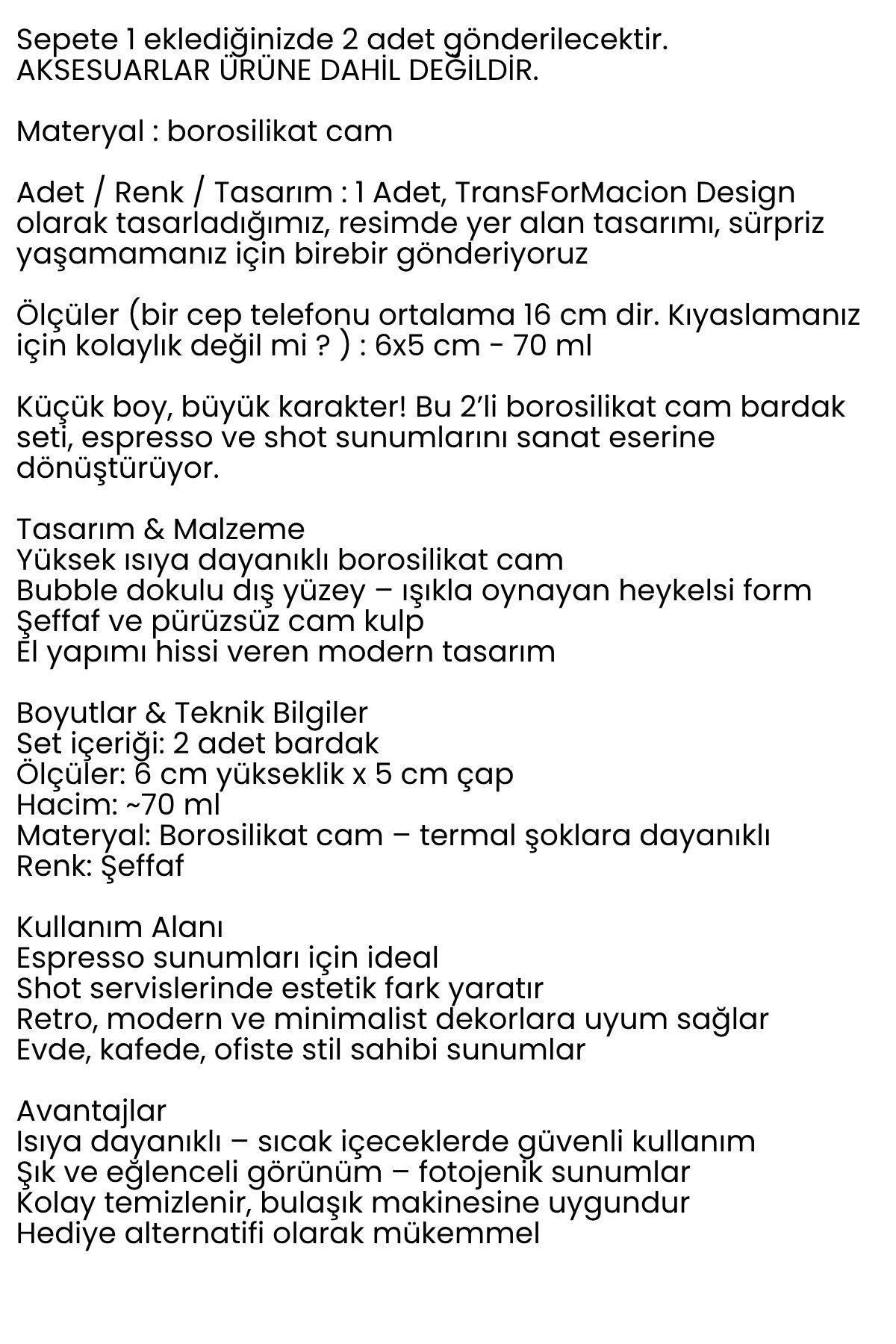 Mini Bubble Espresso & Shot Bardak Borosilikat Cam  – 2’li Set (6x5 cm) 722287