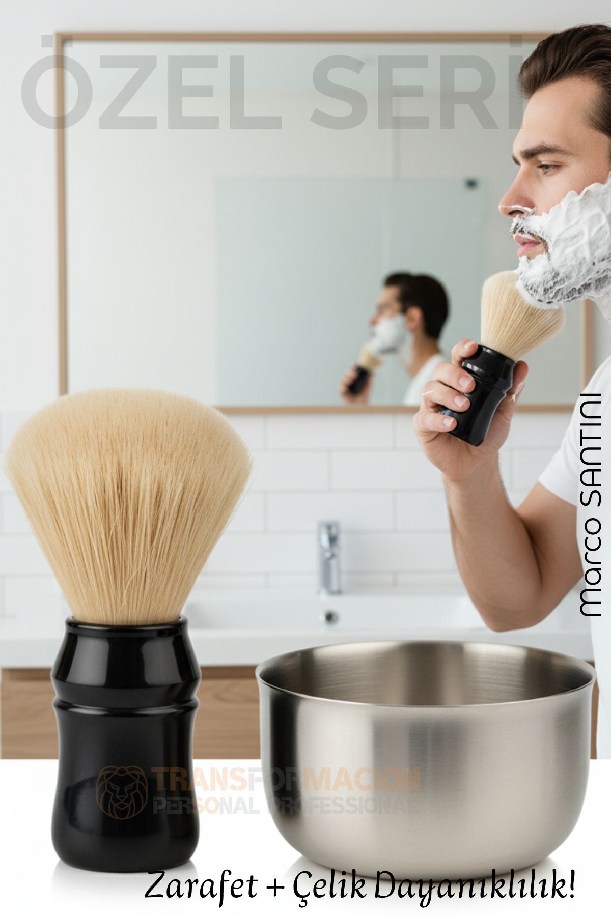 Klasik Tıraş Seti – Ahşap Saplı Fırça & 304 Paslanmaz Çelik Tıraş Tası  722292