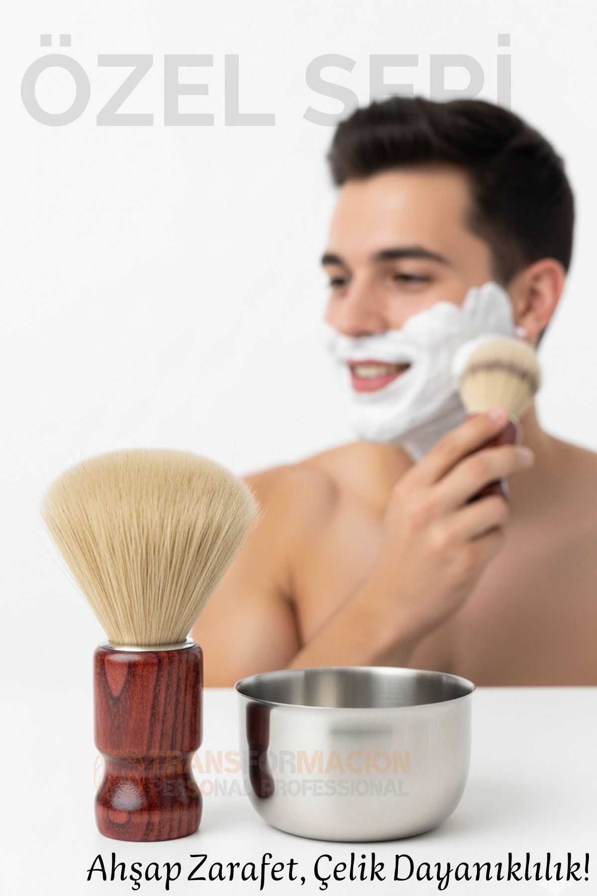 Klasik Tıraş Seti – Ahşap Saplı Fırça & 304 Paslanmaz Çelik Tıraş Tası  722293