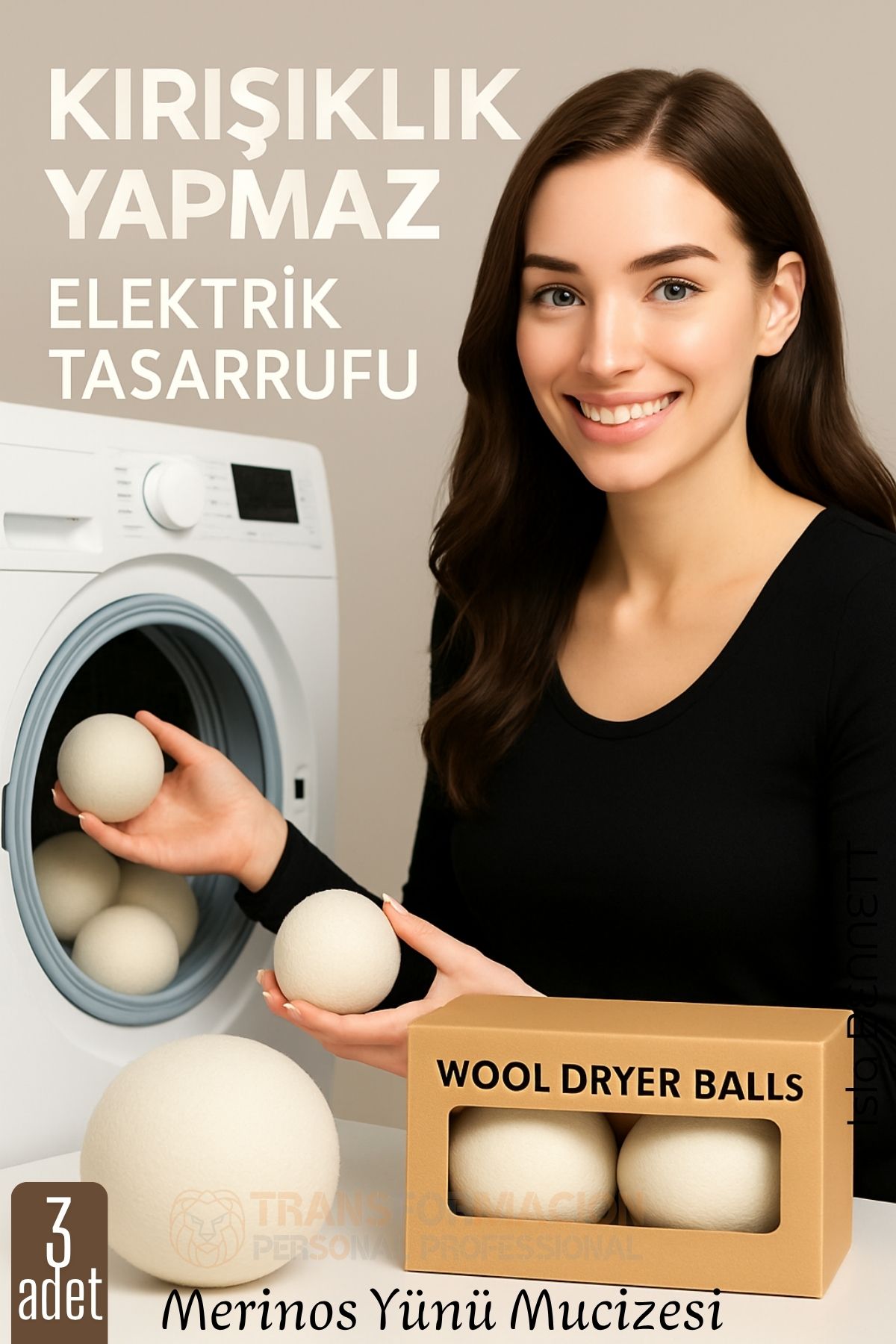 3’lü Kurutma Makina Topu – Merinos Yün Kurutma Topları Doğal Yumuşatıcı, Kırışık Önleyici, Enerji Tasarruflu 722296