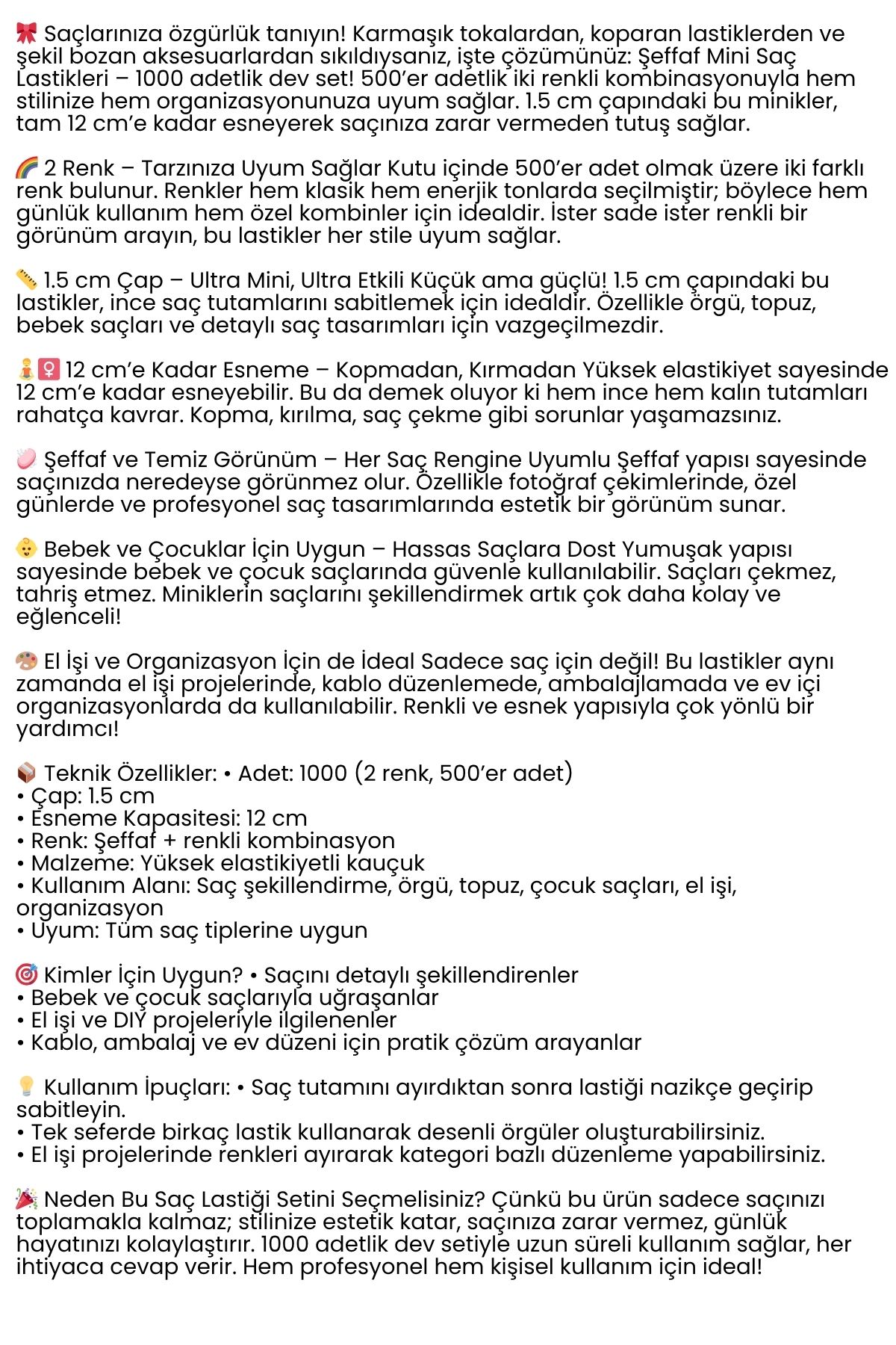 Silikon Saç Tokası Saç Lastiği Mini Elastik Toka 1000 ADET 2 RENK 722297