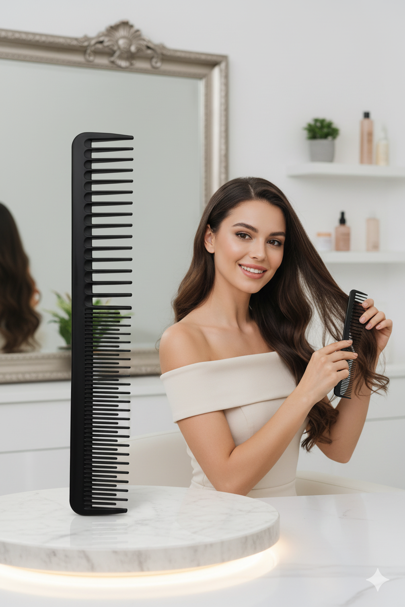 Karbon Plastik Saç Kesim Tarağı – 17.2 cm, Kuaför ve Kişisel Kullanıma Uygun 722298