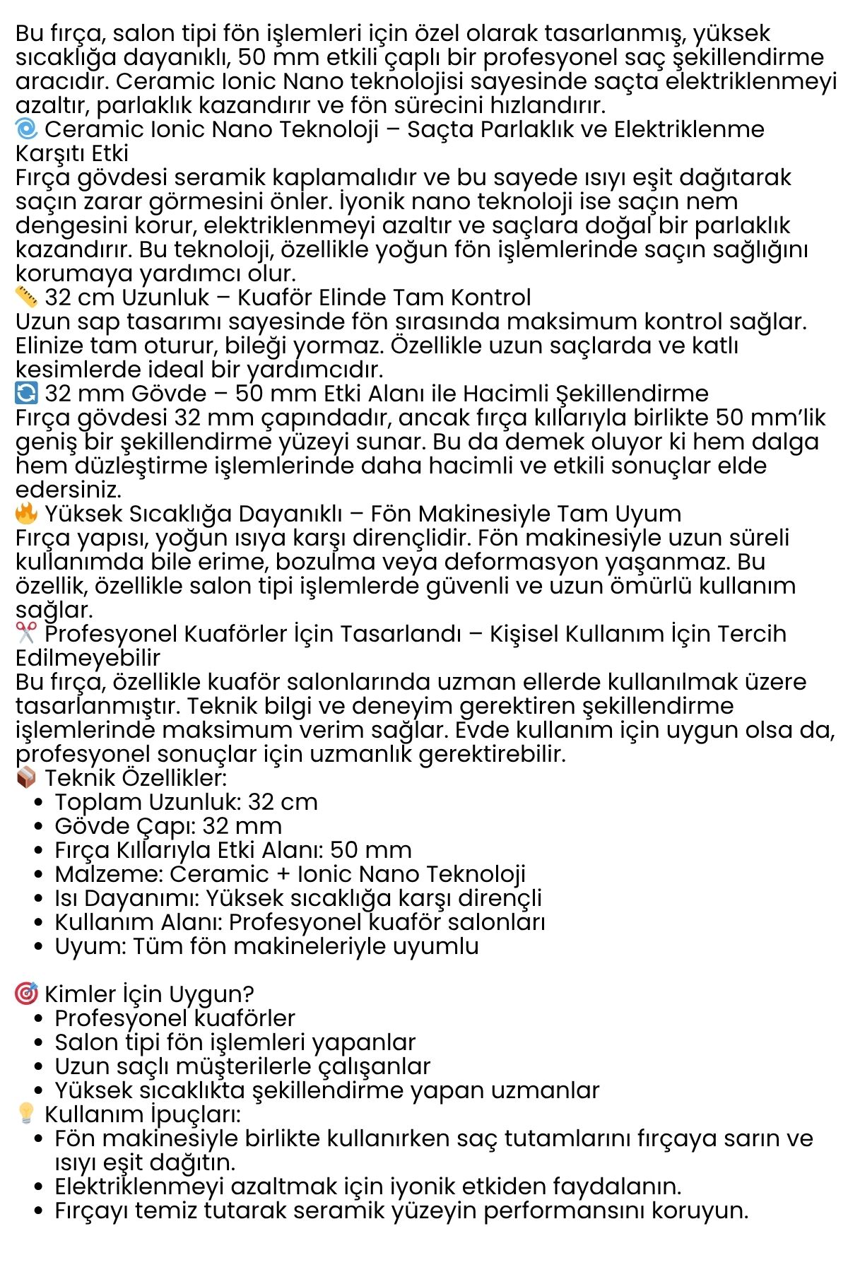 Profesyonel Kuaför 50 mm Ceramic Ionic Nano Fön Fırçası – 32 cm Uzunluk, Profesyonel Kuaför Serisi 722300