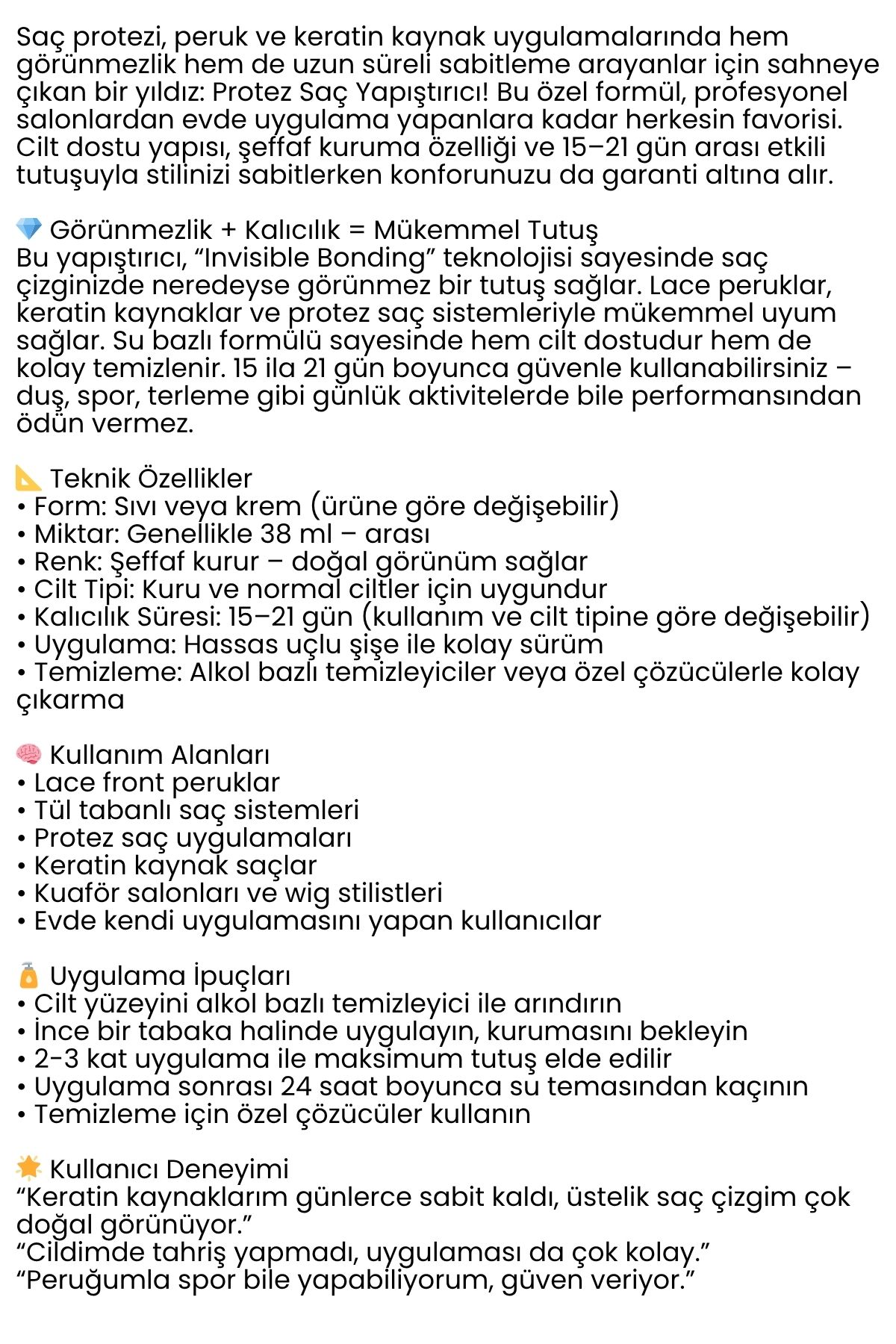 Protez Saç Yapıştırıcı - Peruk ve Keratin Kaynak Saç İçin Görünmez ve Uzun Süreli Yapıştırıcı  Bold Hold 722311