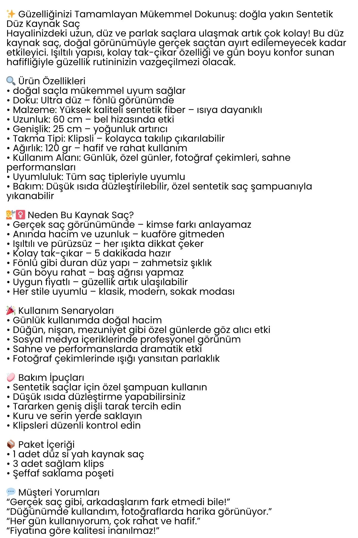 Doğal Görünümlü Düz Siyah Sentetik Kaynak Saç – RENK KOD:#12  Kolay Tak Çıkar, Işıltılı Etki! 722314